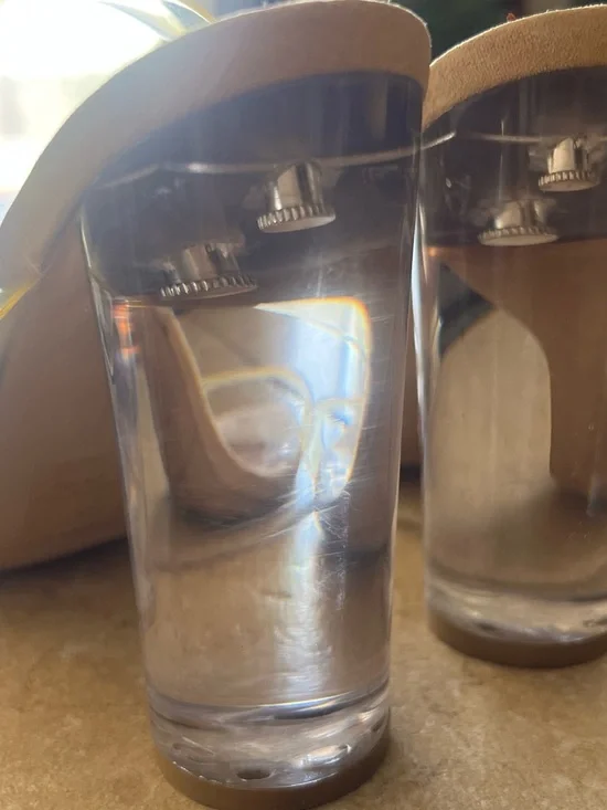 Steve Madden Clear PVC Block Heel Sandal with Tan Footbed - Picture 3 of 4